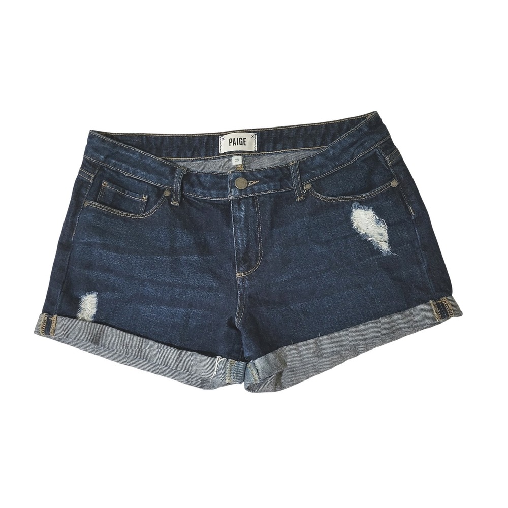 Paige Denim Shorts Womens Size‎ 29 Dark Wash Distressed Cuffed Casual